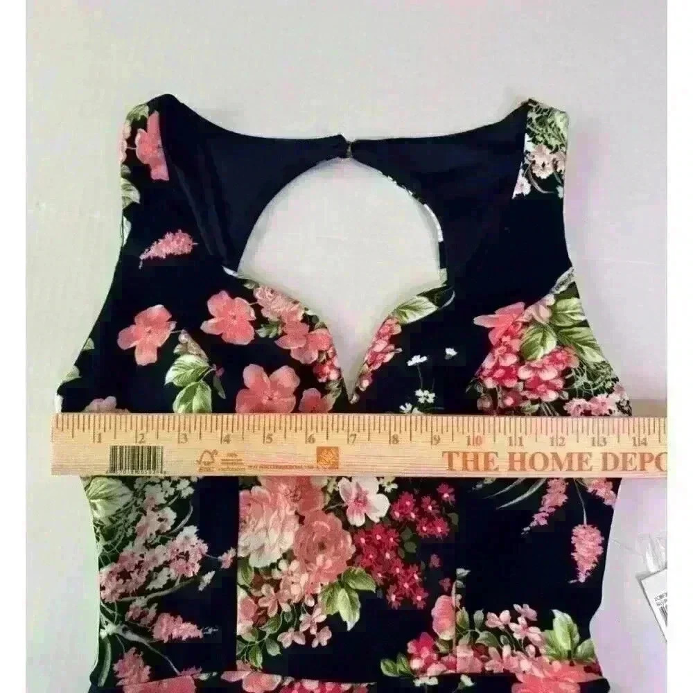 B Darline Dress Womens Sz 1/2 NWT Navy Fit Flare Floral Sleeveless Open Back - Picture 4 of 7